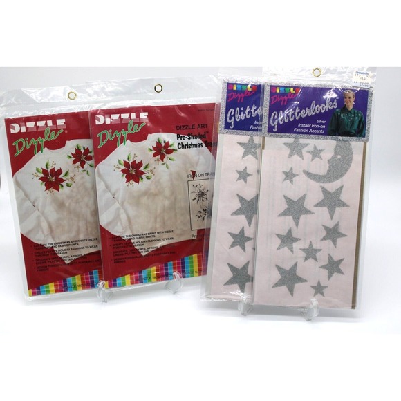 Dizzle Dizzle Other - VTG Dizzle Iron-On Transfers Lot of 4 Shaded Poinsettia Glitter Stars & Moon 90s